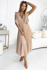 Numoco Chiffon Pleated Dress with Zipper beige 2
