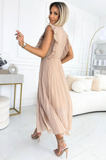 Numoco Chiffon Pleated Dress with Zipper