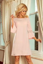 Numoco Margaret Flared Sleeve Cocktail Dress with Lace Insert pink