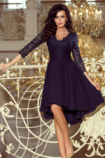 Numoco Nicolle Lace Asymmetrical 3/4 Sleeve Dress navy blue