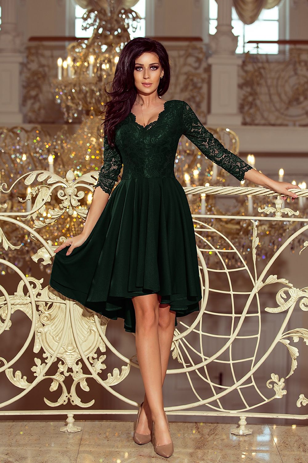 Numoco Nicolle Lace Asymmetrical 3/4 Sleeve Dress