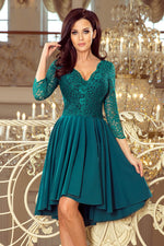 Numoco Nicolle Lace Asymmetrical 3/4 Sleeve Dress green 2