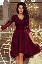 Numoco Nicolle Lace Asymmetrical 3/4 Sleeve Dress violet