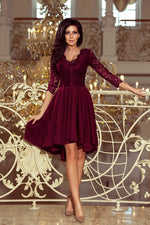 Numoco Nicolle Lace Asymmetrical 3/4 Sleeve Dress