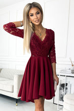 Numoco Nicolle Lace Asymmetrical 3/4 Sleeve Dress red 2