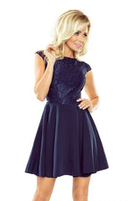 Numoco Marta Lace Flared Dress navy blue