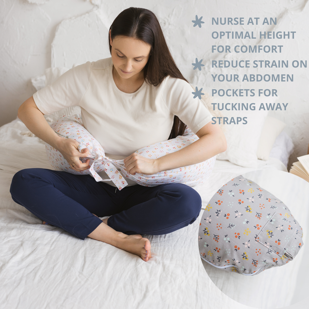 Nursing and Pregnancy Pillow in C-Shape with Organic Cover and Natural Kapok Filling in Milk White