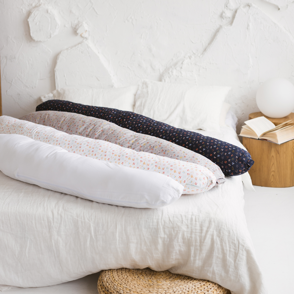 Nursing and Pregnancy Pillow in C-Shape with Organic Cover and Natural Kapok Filling in Milk White