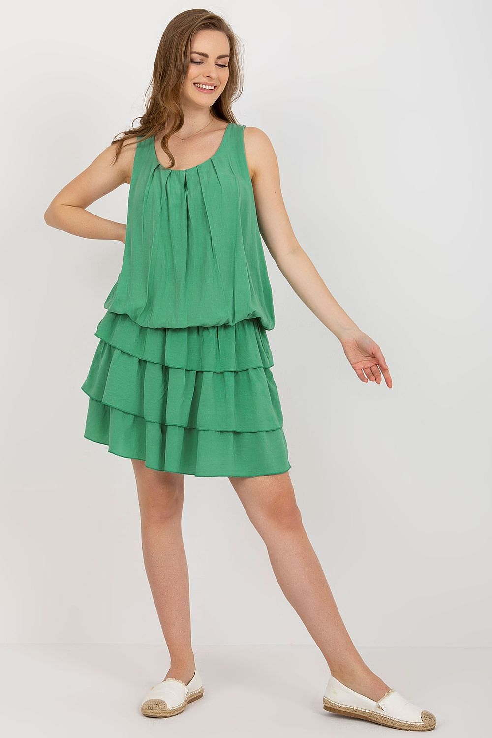 Och Bella Sleeveless Summer Daydress with Round Neckline and Ruffles