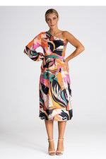One Shoulder Full Sleeve Cocktail Dress | Figl Multicolor