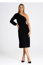 One Shoulder Full Sleeve Cocktail Dress | Figl Black