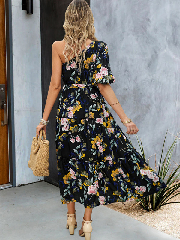 One Shoulder Printed Colourful Elegant Maxi Summer Dress