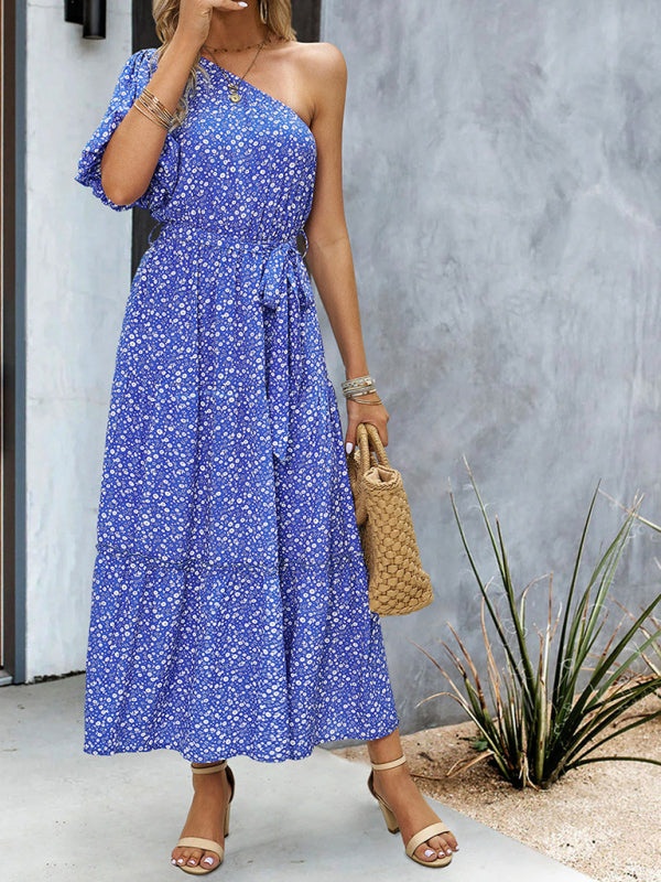 One Shoulder Printed Colourful Elegant Maxi Summer Dress