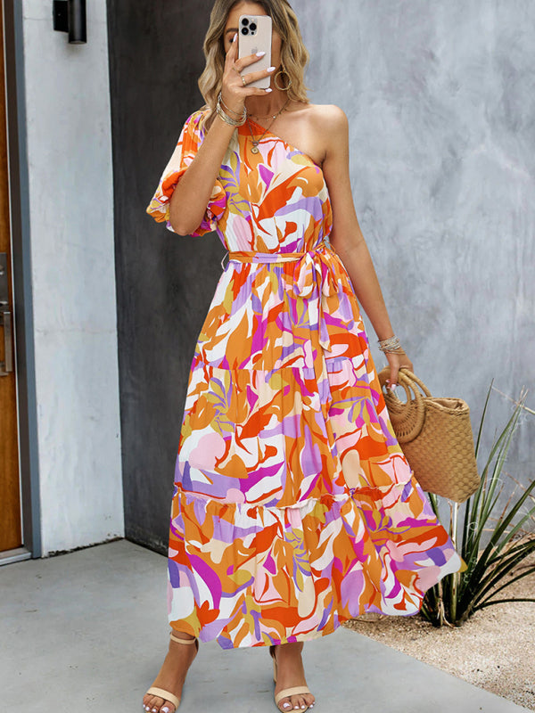 One Shoulder Printed Colourful Elegant Maxi Summer Dress