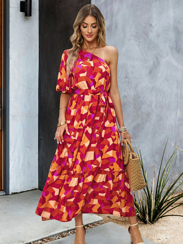 One Shoulder Printed Colourful Elegant Maxi Summer Dress