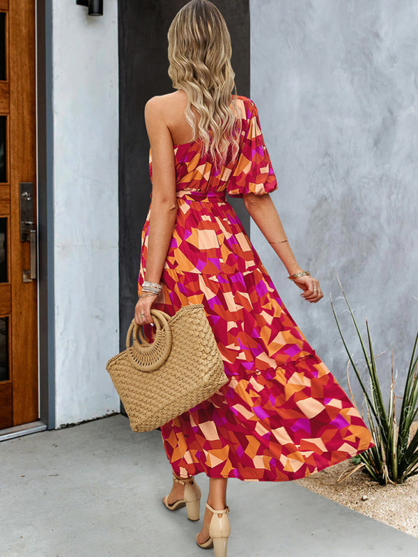 One Shoulder Printed Colourful Elegant Maxi Summer Dress