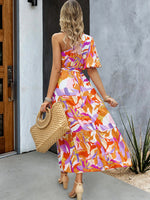 One Shoulder Printed Colourful Elegant Maxi Summer Dress