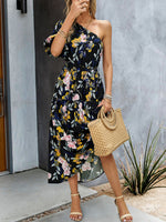 One Shoulder Printed Colourful Elegant Maxi Summer Dress