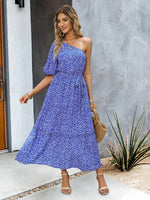 One Shoulder Printed Colourful Elegant Maxi Summer Dress