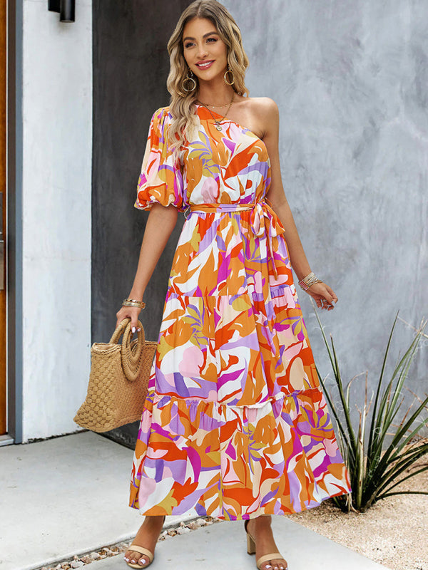 One Shoulder Printed Colourful Elegant Maxi Summer Dress