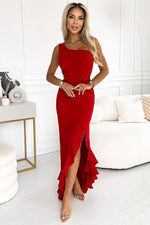 One Shoulder Spanish Style Evening Dress | Numoco red