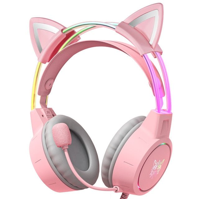 ONIKUMA X15Pro RGB Gaming Headset USB Wired 3.5mm Stereo Pink - RGB Cat Ear