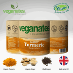 Organic Vegan Turmeric Curcumin & Ginger Supplement with Black Pepper in Plastic Free Biodegradable Tub