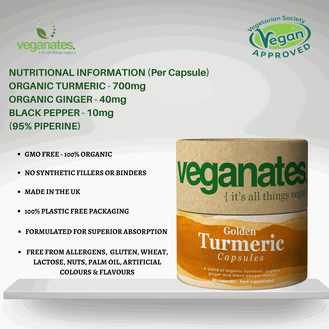 Organic Vegan Turmeric Curcumin & Ginger Supplement with Black Pepper in Plastic Free Biodegradable Tub