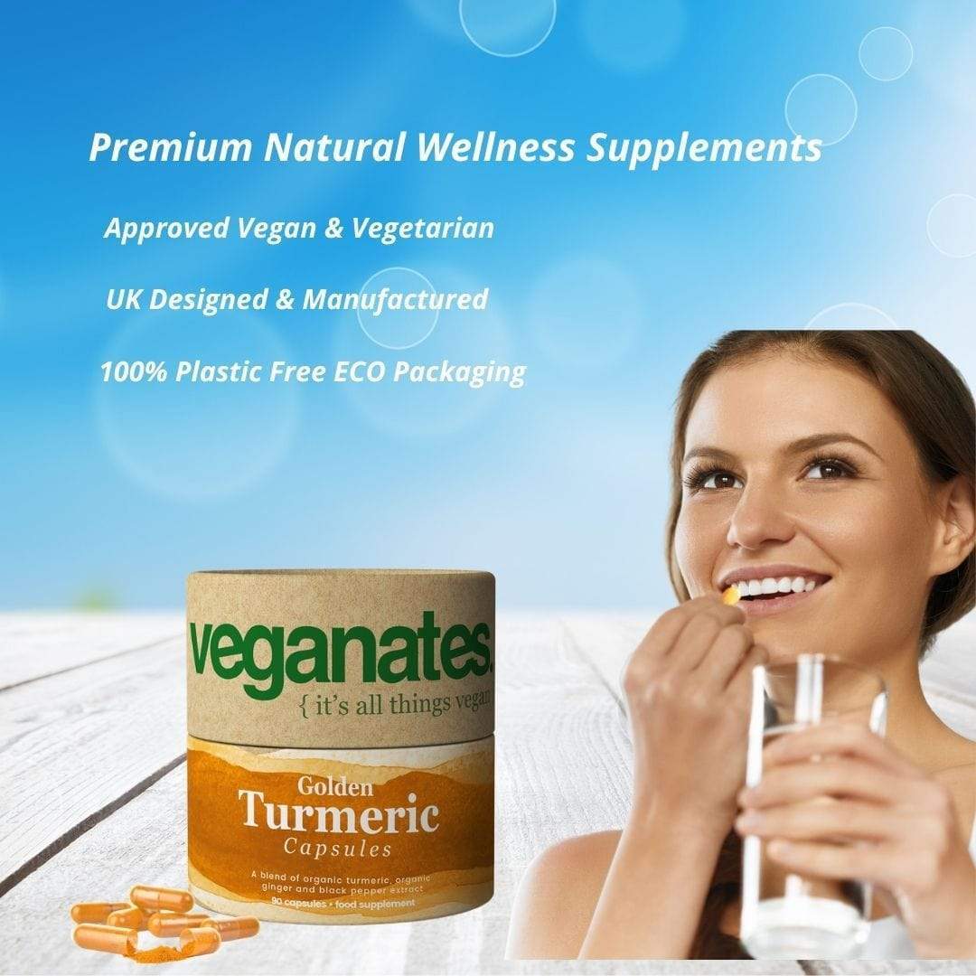 Organic Vegan Turmeric Curcumin & Ginger Supplement with Black Pepper in Plastic Free Biodegradable Tub