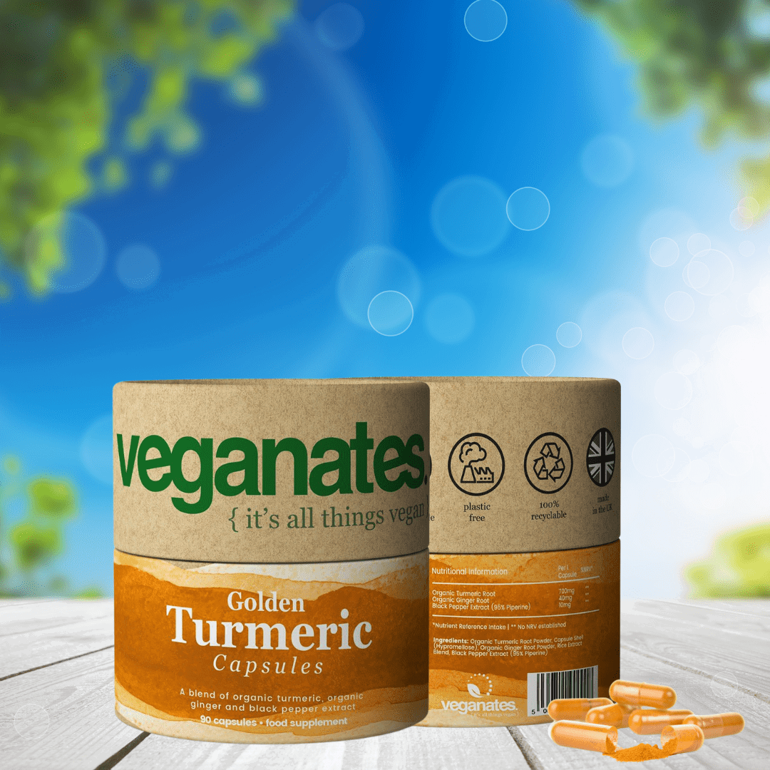 Organic Vegan Turmeric Curcumin & Ginger Supplement with Black Pepper in Plastic Free Biodegradable Tub