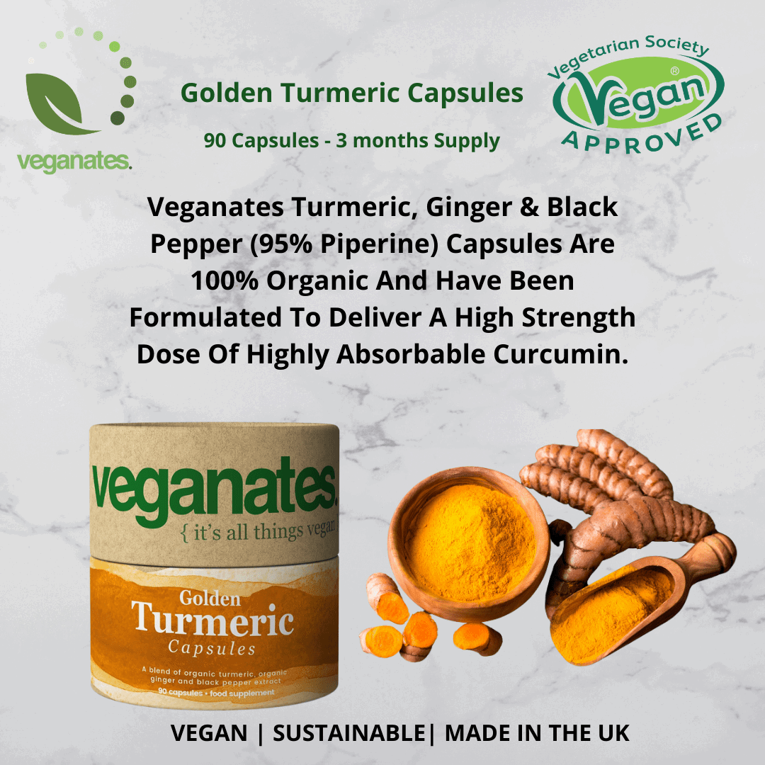 Organic Vegan Turmeric Curcumin & Ginger Supplement with Black Pepper in Plastic Free Biodegradable Tub