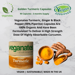 Organic Vegan Turmeric Curcumin & Ginger Supplement with Black Pepper in Plastic Free Biodegradable Tub