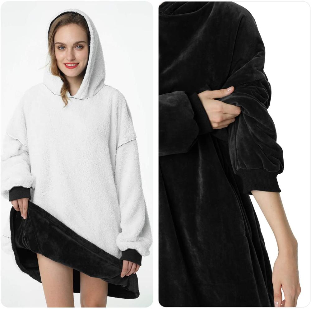 Oversized Hoodie Fleece Blanket with Sleeves | One Size