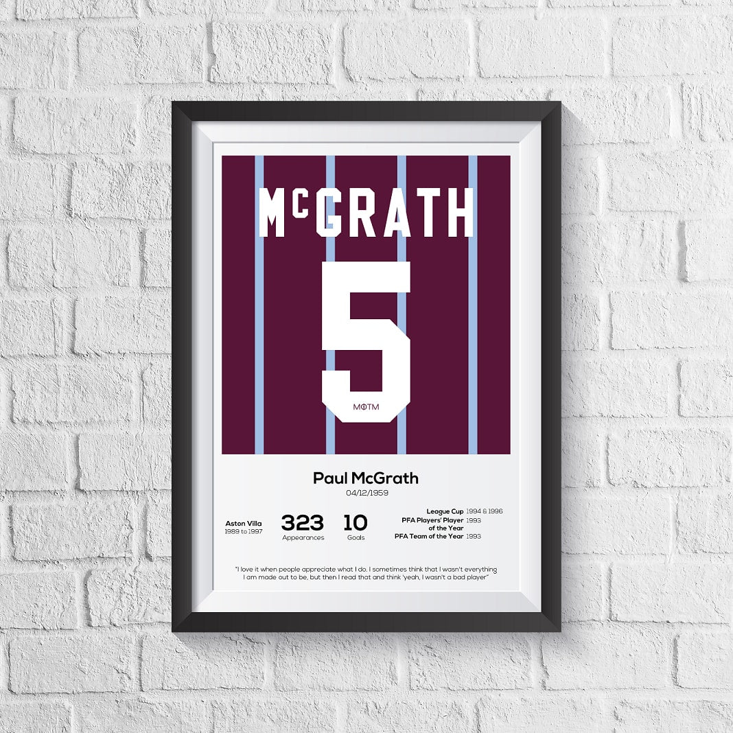 Paul McGrath Aston Villa Legend Stats Print A0 - 841mm x 1189mm