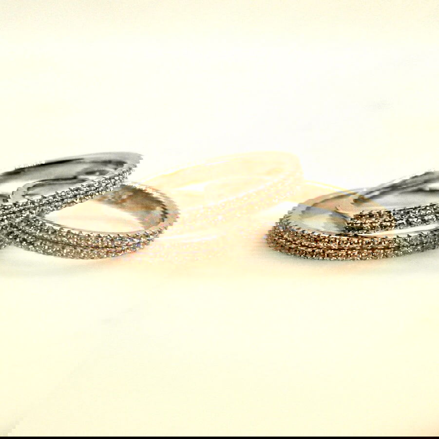 Pave-set ring with 2 Rows Small clear zircon stones