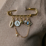Personalised Initial Chain Charm Name Customised Evil Eye Cowrie Brooch Pin Need Personalisation