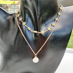 Personalised Initial White Sun Flower Charm Two Layer Pendant Choker Necklace