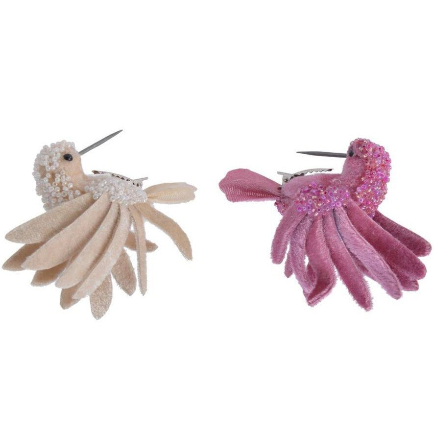 Pink And Pearl Hummingbird Clip On Decorations Set of Both