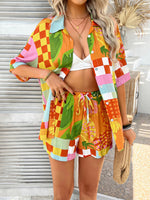 Pompeii Print Casual Holiday Style Floral Contrast Shorts & Top Co-ord Set