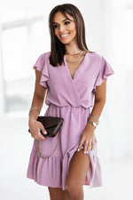 Pretty Mini V Neckline Short Sleeve Day Dress | 4 Colours | IVON Pink