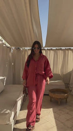 Loose Casual Wide Leg Pants & Long Sleeve Shirt Co-ord Set - Stylish Comfort