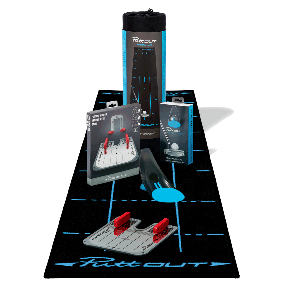 PuttOUT Complete Studio Set Golf Mat BLACK BLUE RED