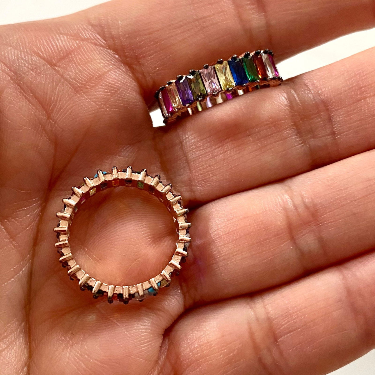 Rainbow rings L Straight Rose gold plated silver