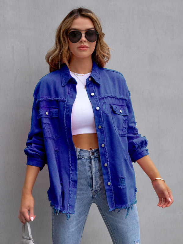 Raw Edge Ripped Denim Casual Jacket