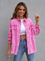 Raw Edge Ripped Denim Casual Jacket Rose