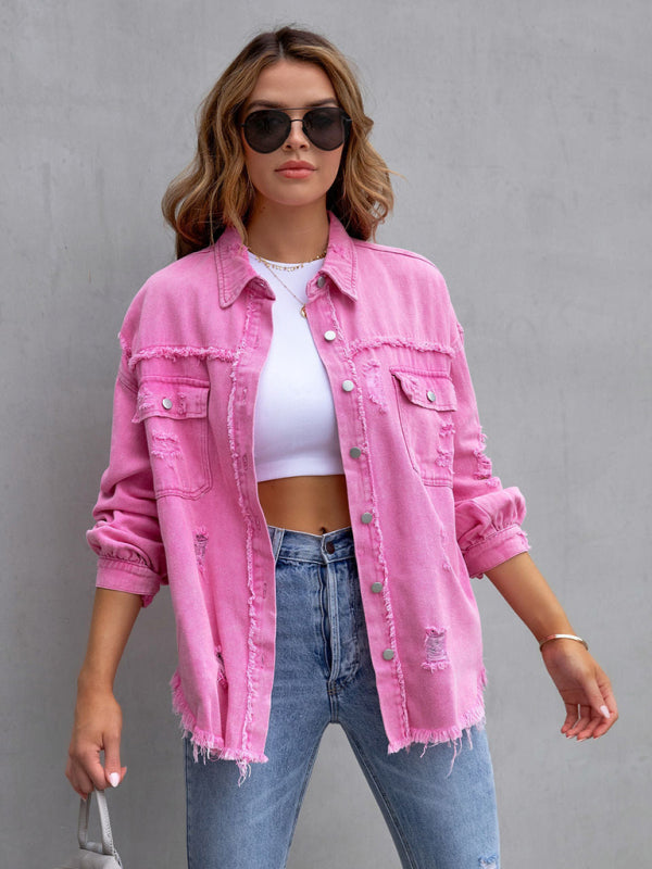 Raw Edge Ripped Denim Casual Jacket