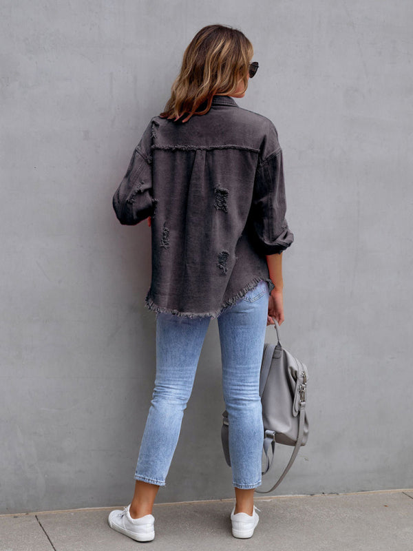 Raw Edge Ripped Denim Casual Jacket