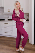 Red Long Sleeve Pullover and Jogger Pants Loungewear Set