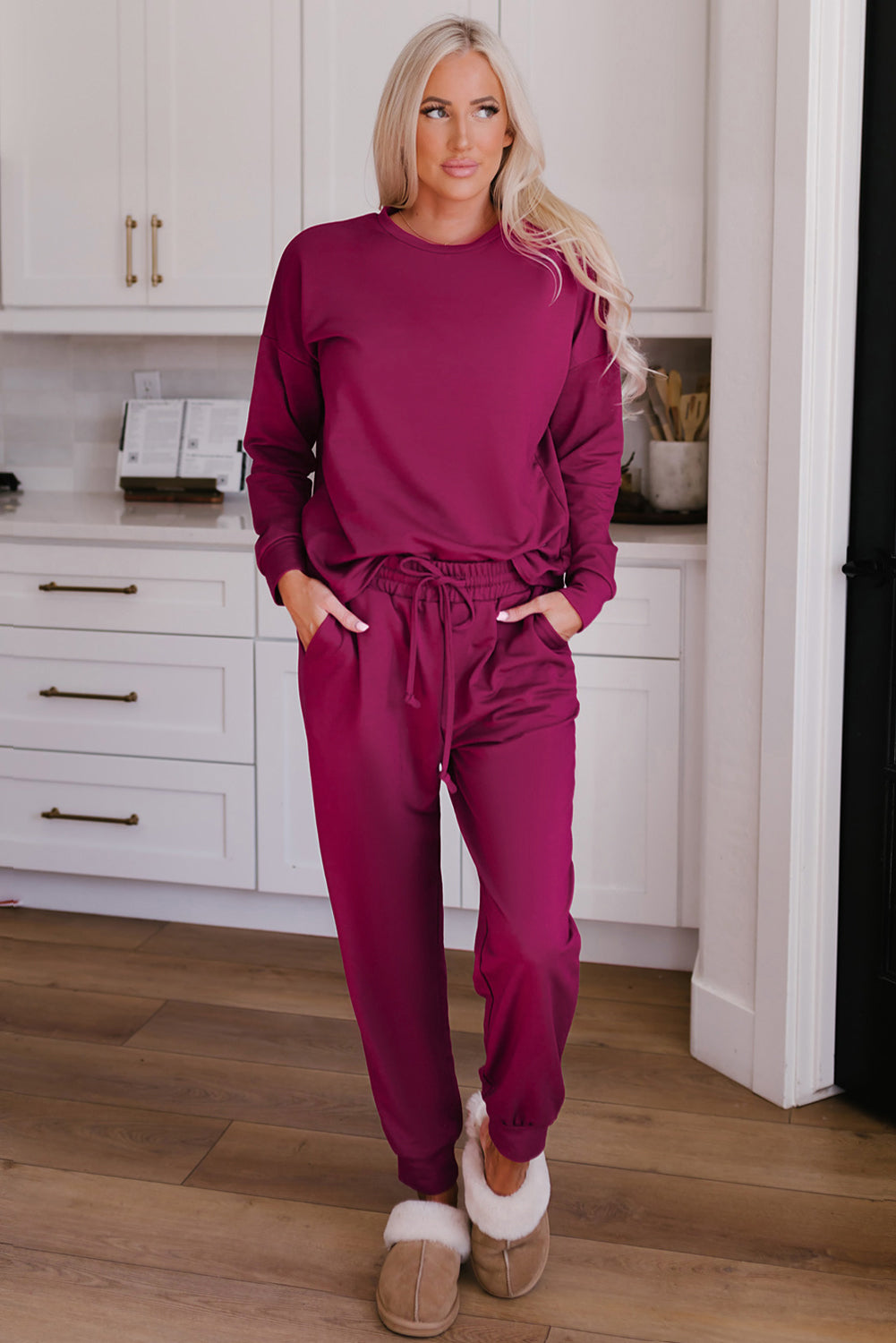 Red Long Sleeve Pullover and Jogger Pants Loungewear Set