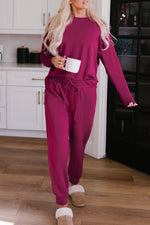 Red Long Sleeve Pullover and Jogger Pants Loungewear Set